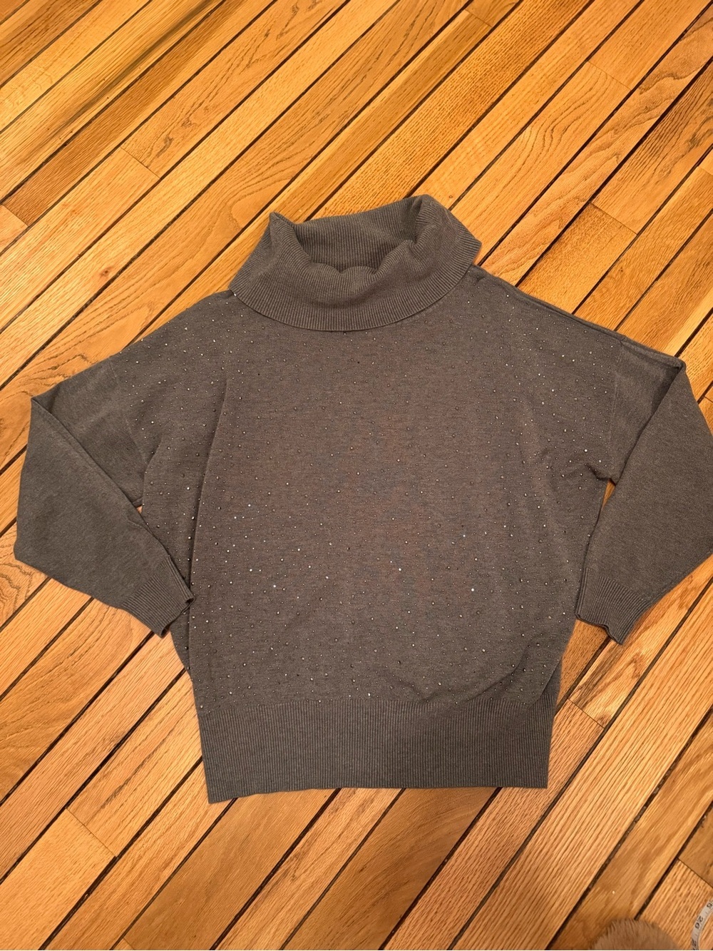 Cozy Gray Sparkle Turtleneck Sweater with subtle sparkle
